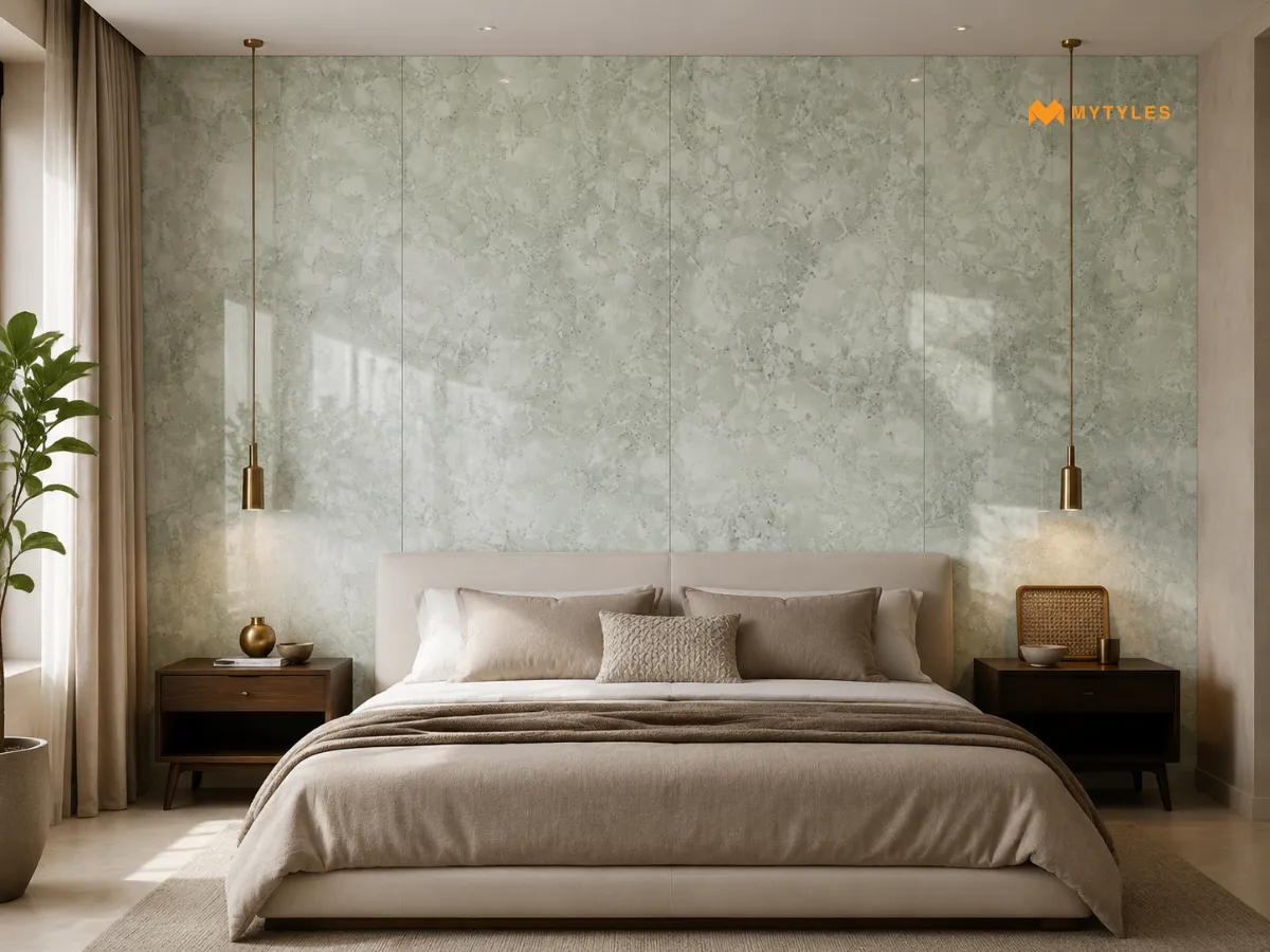 Ice Crystal Green Marble Tile In Bedroom Wall